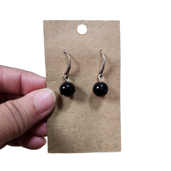 Vintage Silver Toned Black Ball Drop Earrings - Picture 1 of 2